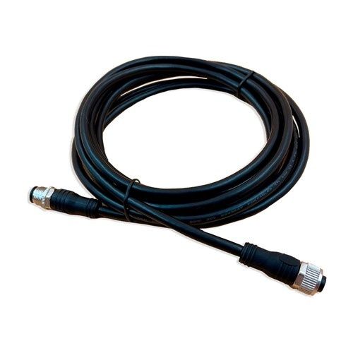 Coiled black marine network cable with threaded metal connectors